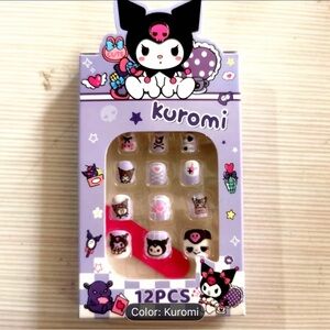 Sanrio Kuromi Short Length 12Pcs Glossy Finish Press on Nails- Square